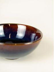 Set of 4 blue ochre Hoa Bien bowls in ceramic