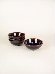 Set of 4 blue ochre Hoa Bien bowls in ceramic