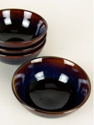 Set of 4 blue ochre Hoa Bien bowls in ceramic