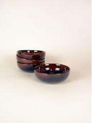 Set of 4 Hoa Bien blue ochre ceramic shallow bowls