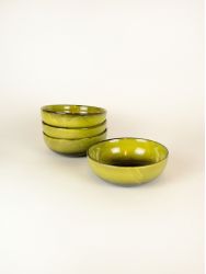 Set of 4 Hoa Bien green ceramic shallow bowls