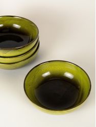 Set of 4 Hoa Bien green ceramic shallow bowls