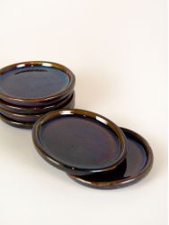 Set of 6 small Hoa Bien blue ochre ceramic plates