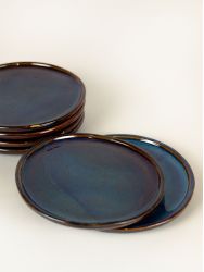 Set of 6 medium Hoa Bien blue ceramic plates