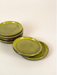 Set of 6 small Hoa Bien green ceramic plates