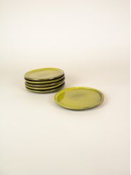 Set of 6 medium Hoa Bien green ceramic plates