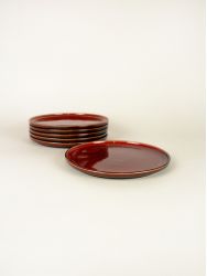 Set of 6 large Hoa Bien red ceramic plates