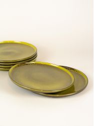 Set of 6 large Hoa Bien green ceramic plates