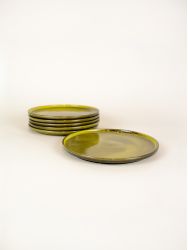 Set of 6 large Hoa Bien green ceramic plates